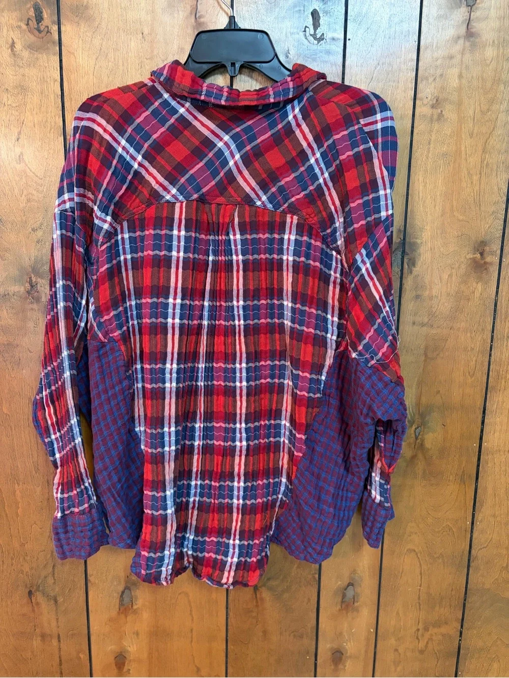 Free People Burgundy and Navy Plaid Button-Up Shirt